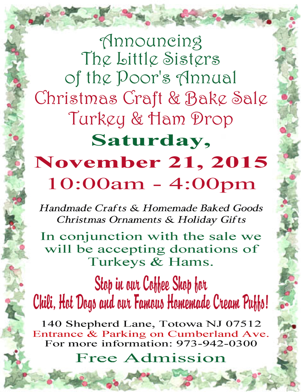 2015 Christmas Craft and Bake Sale - Turkey and Ham Drop - Little ...